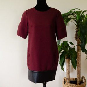Banana Republic Shift Burgundy Black Faux Leather Trim Dress Size 4